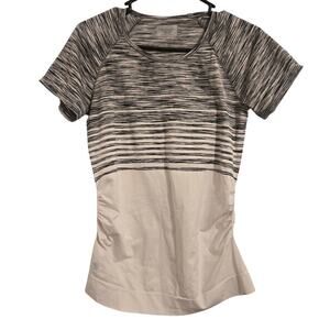 Athleta Gray White Cinched Ruched Short Sleeve Top Women’s Size M